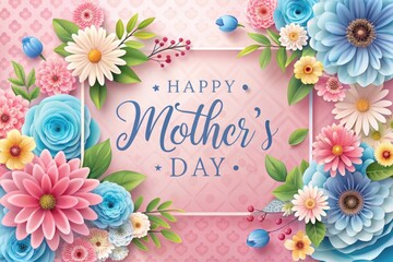 a card with flowers and a frame that says happy mothers day