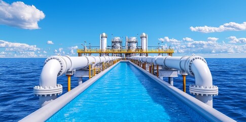 Obraz premium Clean water and renewable energy are combined in a hydrogen-powered desalination plant.
