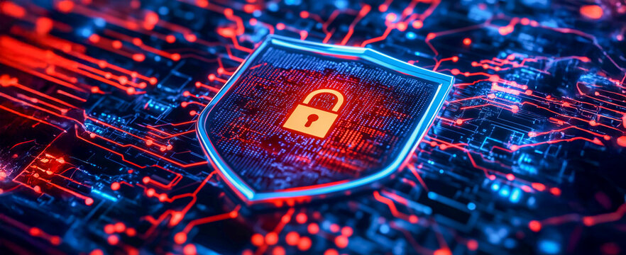Escudo digital con candado y circuitos tecnol&oacute;gicos: protecci&oacute;n avanzada en ciberseguridad