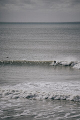 Fototapeta premium Waves in the sea and people surfing on the waves