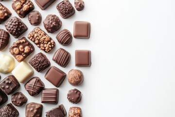 Assorted Chocolate Confections on a Bright White Background Perfect for Indulgence and Dessert Themes in Food Photography and Lifestyle Imagery