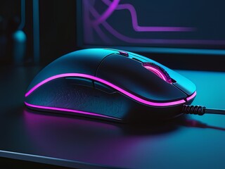 Red gaming mouse on stone texture table