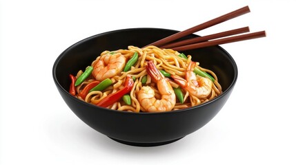 A bowl of food with shrimp and vegetables