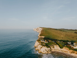 Aerial shot of the island in the sea in summer season