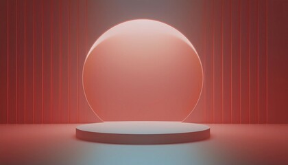 Pink podium 3D render of a room, advertising display with blank backdrop