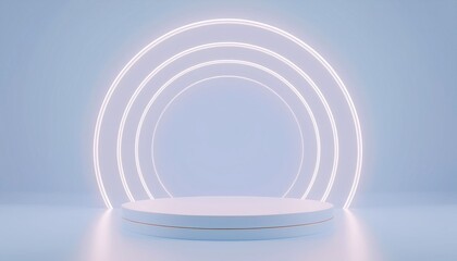 Obraz premium Blue podium stage 3D render background, advertising display with blank backdrop