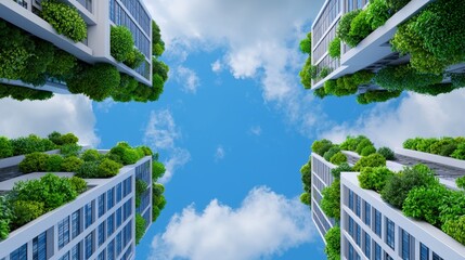 Fototapeta premium Farming skyscrapers in an urban setting, representing sustainable agriculture.