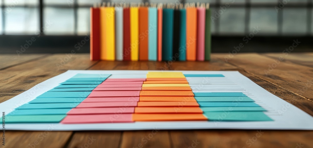 Poster quality management continuous improvement concept. a colorful arrangement of sticky notes on a woode