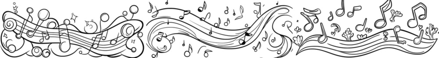 Waves of music notes, curve musical symbols, sound wave lines, musical notes, musical sounds, musical waves, acoustic compositions
