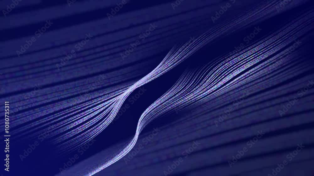 Poster abstract futuristic technology animated defocused particle dot wave motion background. twisted futur