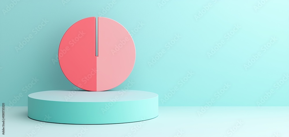 Poster Quality management  continuous improvement concept. A minimalist display featuring a two-tone circle on a podium against a soft turquoise background.