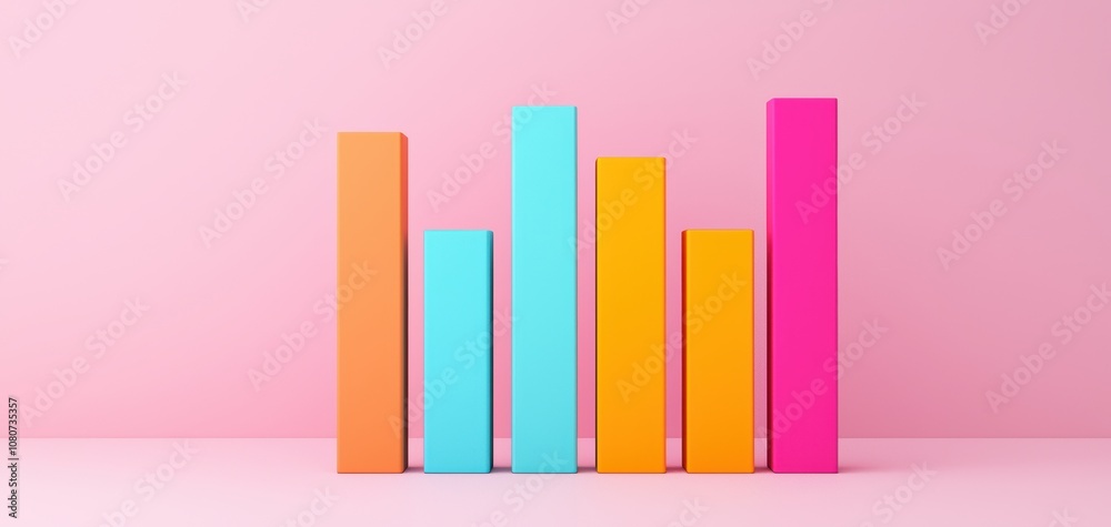 Poster Quality management  continuous improvement concept. A vibrant bar chart with colorful bars against a pink background, representing data visualization and analytics.
