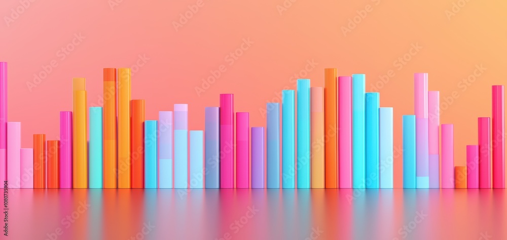 Poster Quality management  continuous improvement concept. A vibrant display of colorful bar graphs representing data analysis against a gradient backdrop, showcasing dynamic visual appeal.