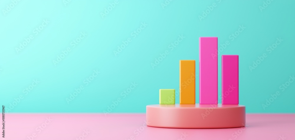 Poster quality management continuous improvement concept. a colorful bar chart stands on a circular base, s