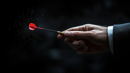 A person throws a dart in a dark room, showcasing focus and precision in an engaging target practice moment