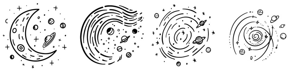 Illustration of a red sun and a blue moon on a planet