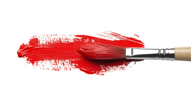 Red paintbrush on a transparent background. isolated background.