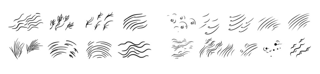 Fototapeta premium Animated flat wind moving set. Breath of the typhoon.