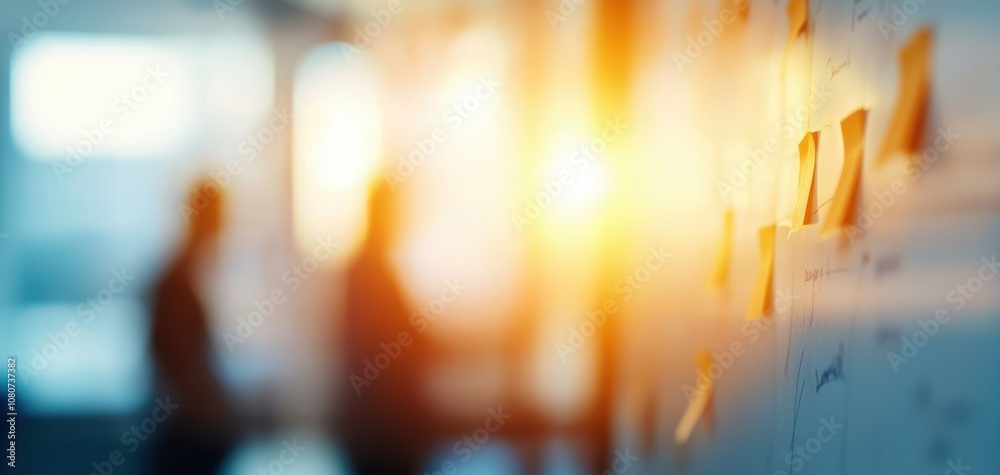 Poster quality management continuous improvement concept. a blurred office scene featuring two people discu