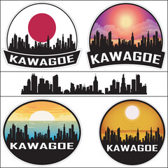 Obraz premium Kawagoe Japan Flag Skyline Cityscape Silhouette Travel Souvenir Sticker Isolated Vector