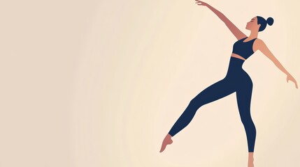 Graceful dancer strikes a pose, her body extended in a dynamic arabesque against a neutral backdrop, showcasing the elegance and athleticism of modern ballet
