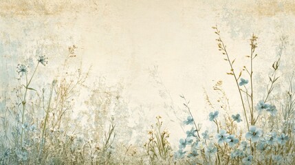 Blue wildflowers on parchment vintage textured wallpaper backdrop