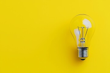 A lightbulb is placed on a yellow background in this creative concept