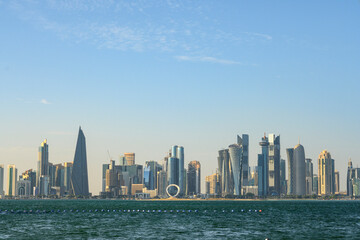Fototapeta premium seaside view of magnificent skyscrapers in doha qatar