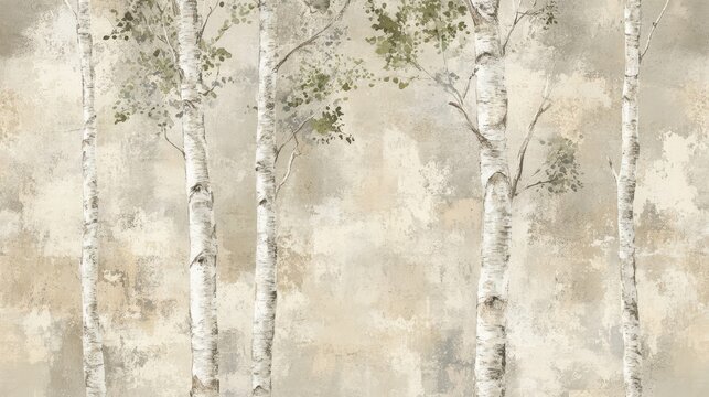 White birch trees gentle grunge texture for an aged elegant look