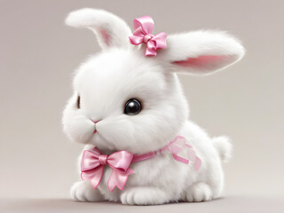 A white little rabbit icon with long ears decorated with a pink ribbon. The fur and whiskers are clearly detailed, looking soft and cute.