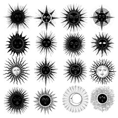 Vector illustration set of moon phases. Different stages of moonlight activity in vintage engraving style. Zodiac Signs