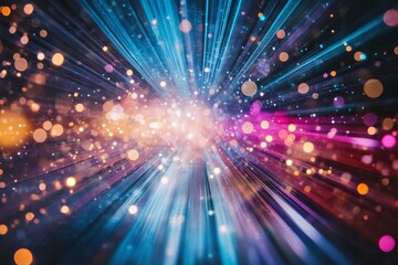 Fototapeta premium Dynamic abstract light burst with colorful bokeh, perfect for creative backgrounds and artistic designs.
