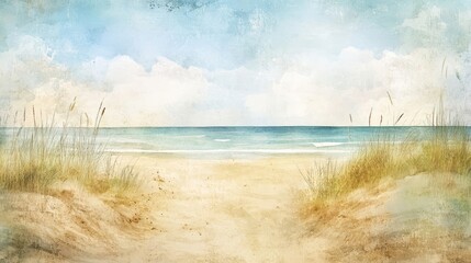 Nostalgic beach scene with worn edges for wallpaper design