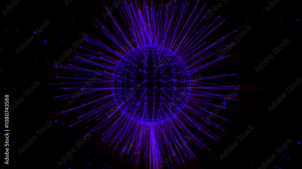 Poster loopable complex blue sphere geometry background with a rotating globe. rotating sphere as a hud fea