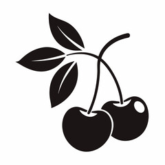Cherry Silhouette with Leaves on White Background