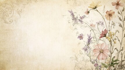 Soft pastel wildflowers intricate ivory textured wallpaper backdrop
