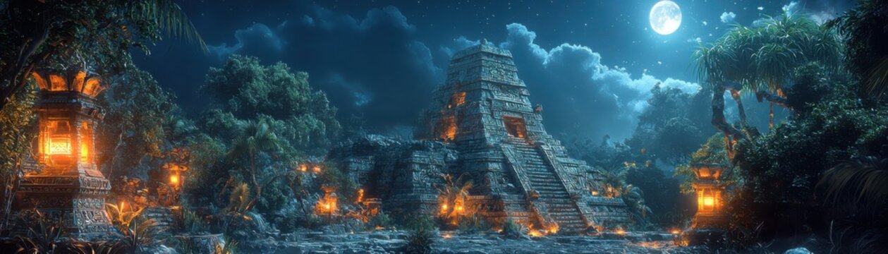 Explore the enigmatic aztec-inspired stone structures nestled within lush jungle landscapes