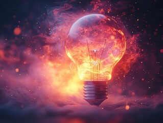 Illuminate your space with a glowing lightbulb surrounded by neon-colored smoke effects