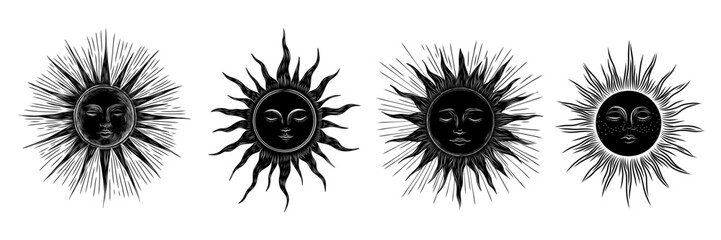 Vector illustration set of moon phases. Different stages of moonlight activity in vintage engraving style. Zodiac Signs