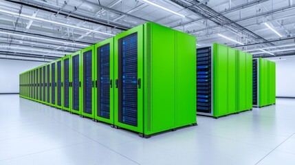 Obraz premium Renewable energy powered green cloud technology and data center storage. Concept Green Technology, Cloud Computing, Data Centers, Renewable Energy, Innovation