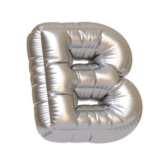 Metallic silver balloon shaped as the letter B, isolated on a white background, ideal for parties, events, and festive decorations. 3D render illustration