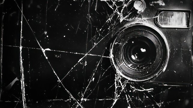 A close-up of a broken camera lens, with cracked glass and a black and white filter, signifying the end of an era.