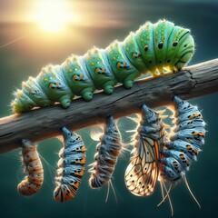 Close up of a caterpillar's slow transformation a process of reb