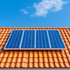 A tiled roof installed with solar panels for harvesting renewable energy.