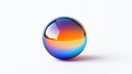 A vibrant glass sphere reflecting various colors against a white background.
