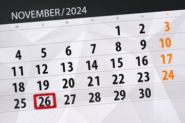 Calendar 2024, deadline, day, month, page, organizer, date, November, tuesday, number 26
