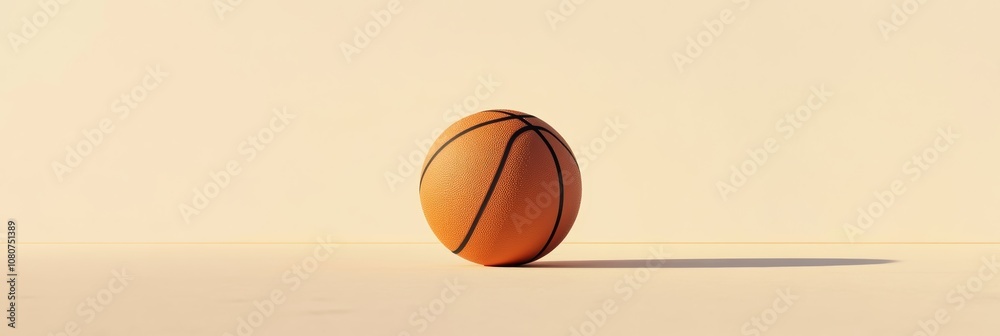 Aufkleber Orange basketball sits on a cream colored surface, casting a subtle shadow against a matching backdrop, creating a minimalist and visually appealing composition