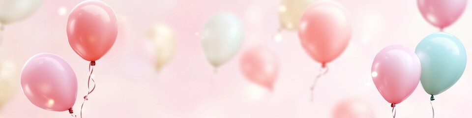 Pink birthday background with balloons and bows,empty space in the center of the frame.