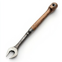 Fototapeta premium Vintage adjustable spanner with wooden handle isolated on white background