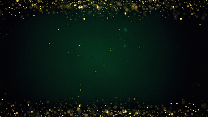 Classic Green Christmas Background with Golden Bokeh and Sparkling Stars